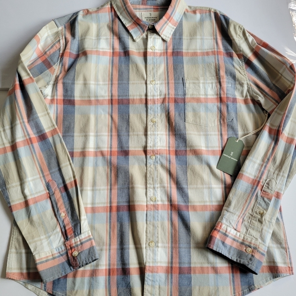 New Mutual Weave Long Sleeve Plaid Button-Down Shirt. - Picture 3 of 9